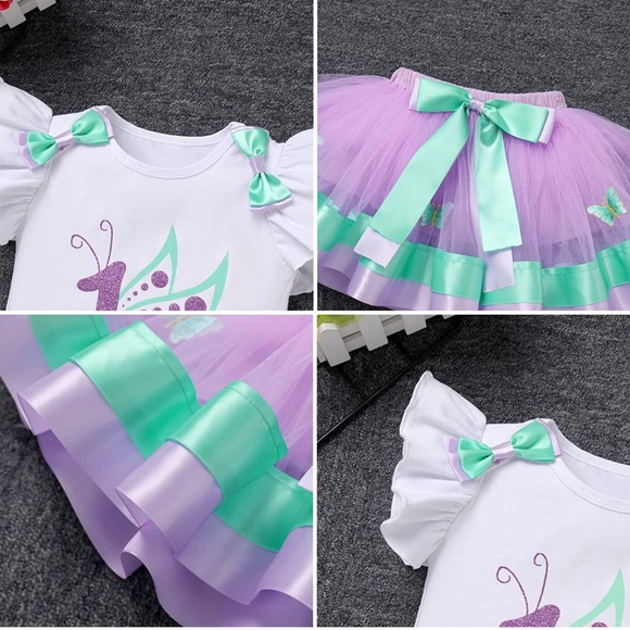 One year old girl butterfly birthday outfit tutu purple teal 12 month - Picture 4 of 8